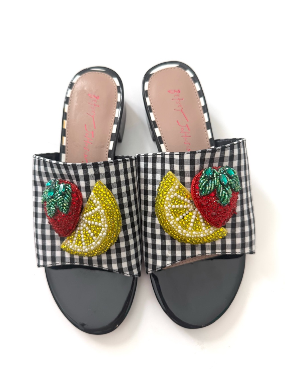 Betsey Johnson Lindyy Gingham Fruit Slide Sandals - Size 7.5